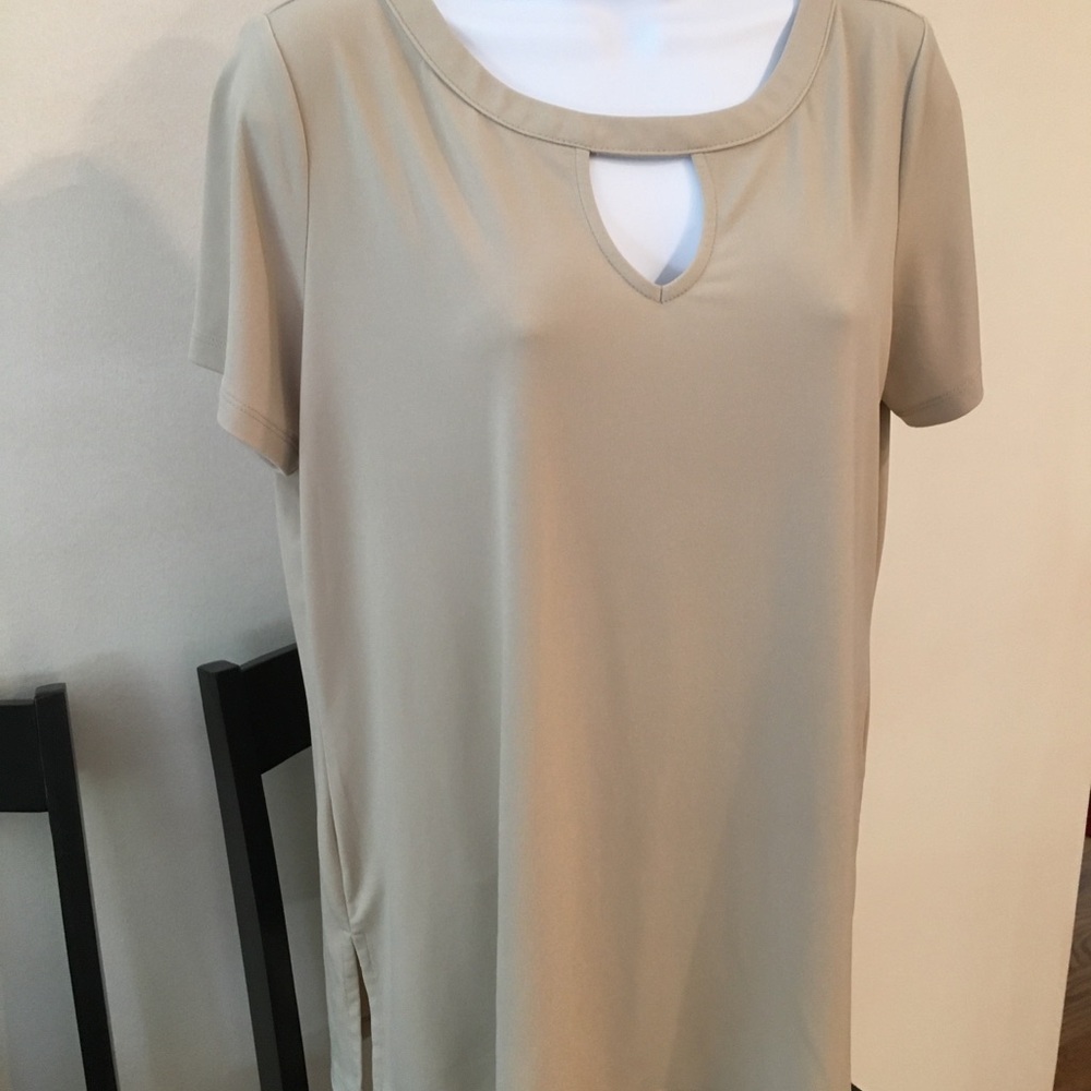 Susan Graver Tan Cut Out Relaxed Blouse